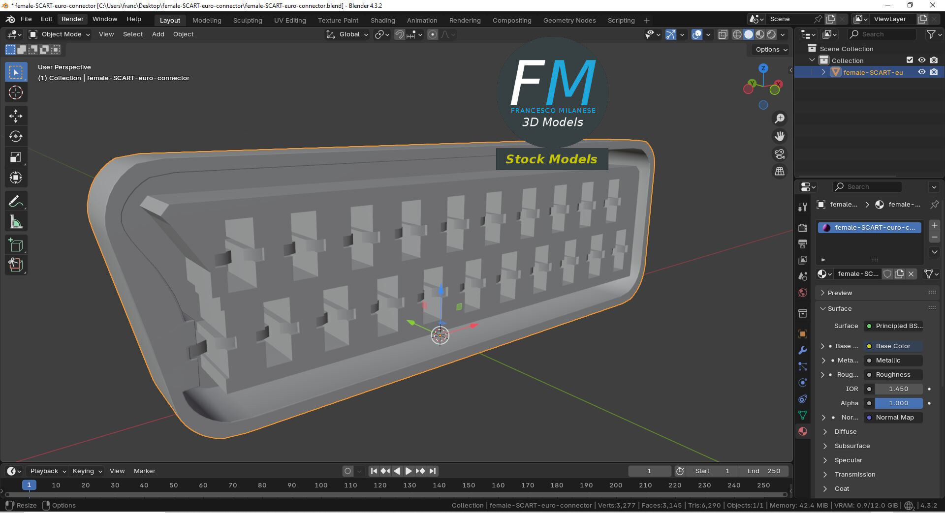 Female SCART euro connector 3D model_9