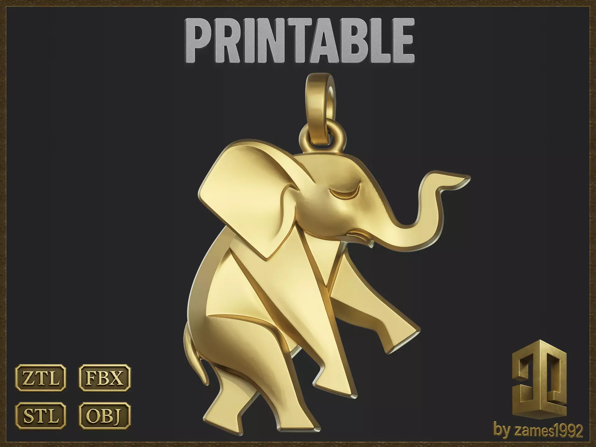 Cute Elephant Pendant 3D print model_0