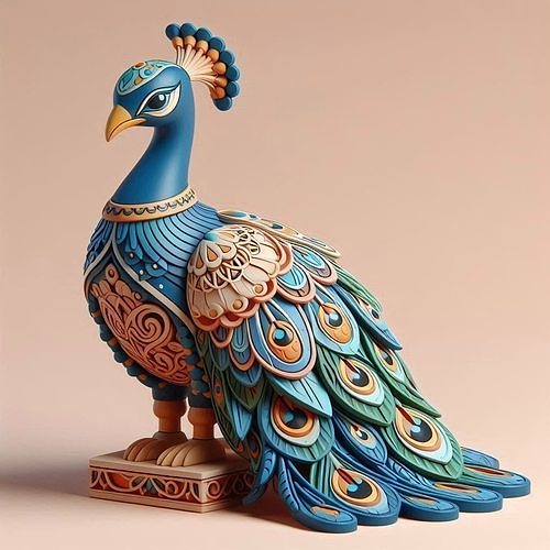 1171Colorful 3D Model of a Peacock on Base   totem 3D print model
