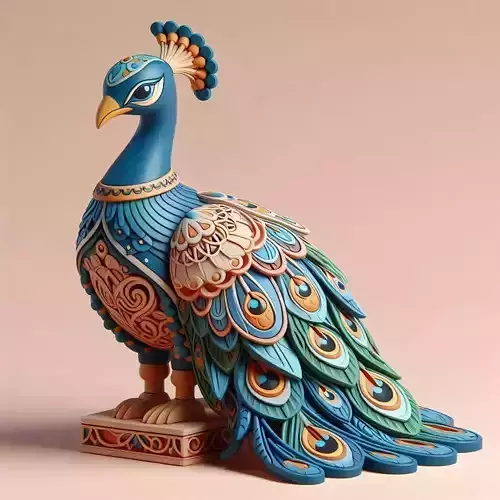 1171Colorful 3D Model of a Peacock on Base   totem