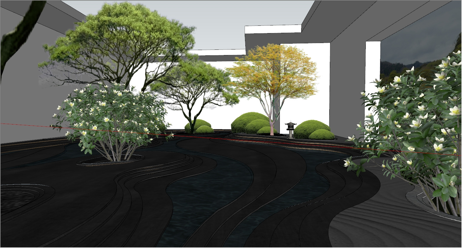 Modern New Chinese - style Courtyard Landscape Design 3D model_4