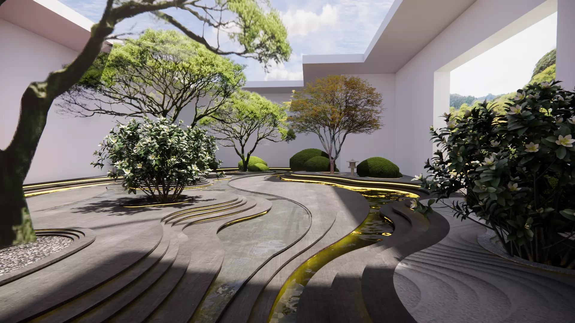Modern New Chinese - style Courtyard Landscape Design 3D model_0