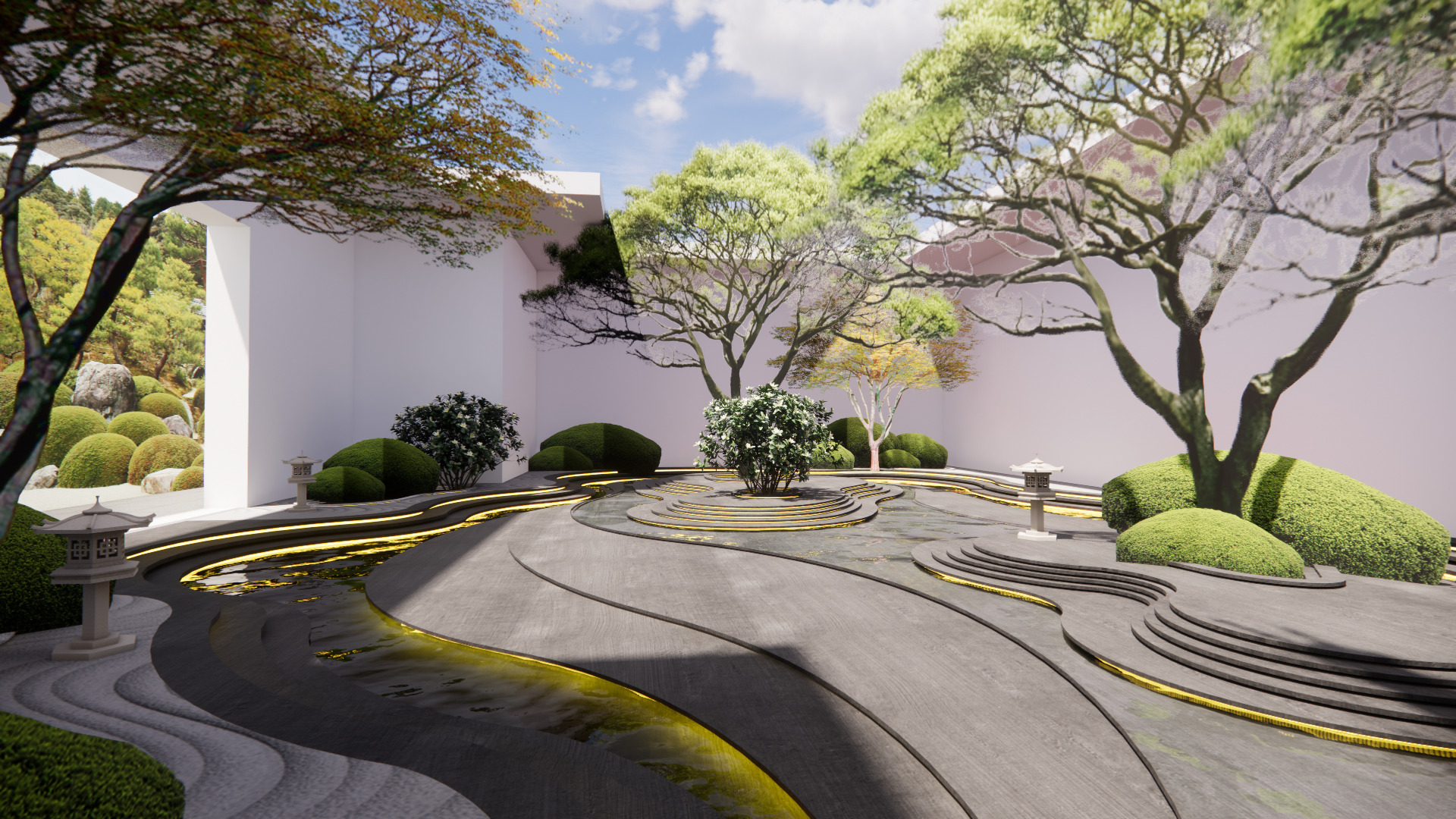 Modern New Chinese - style Courtyard Landscape Design 3D model_1