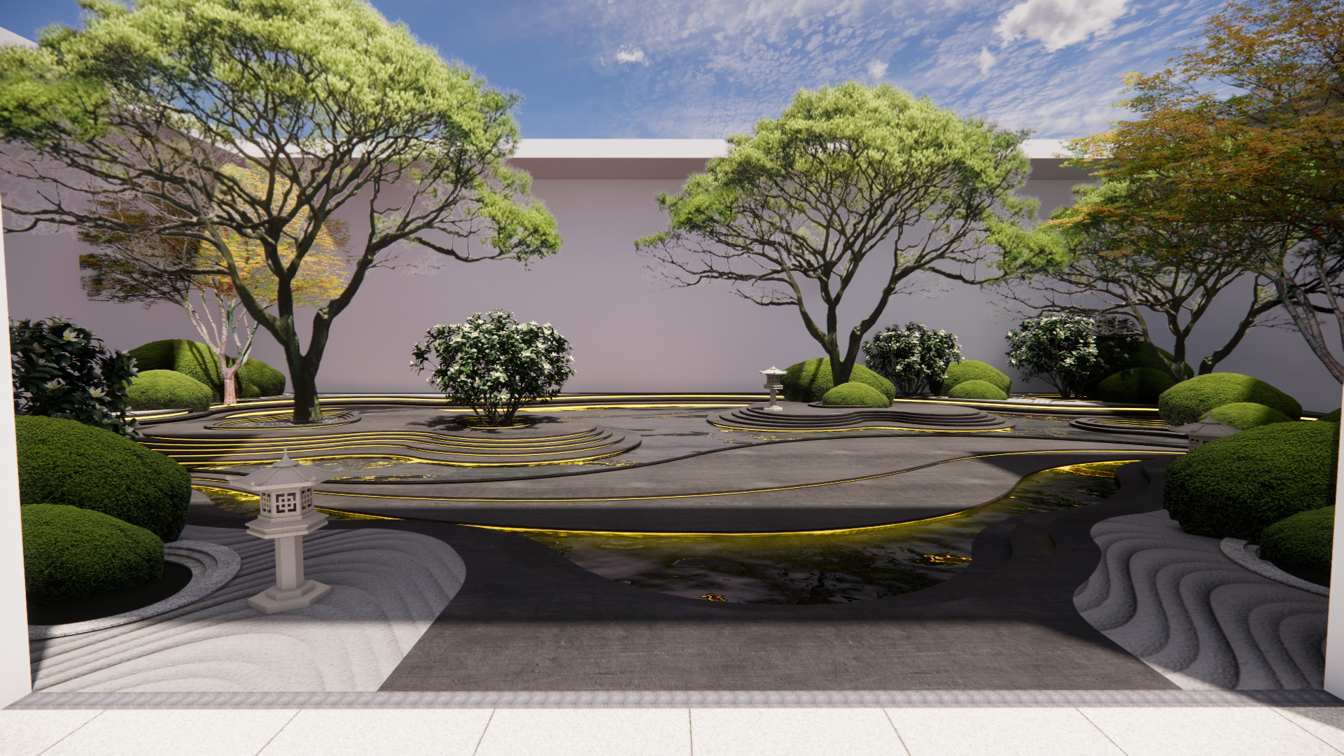 Modern New Chinese - style Courtyard Landscape Design 3D model_2