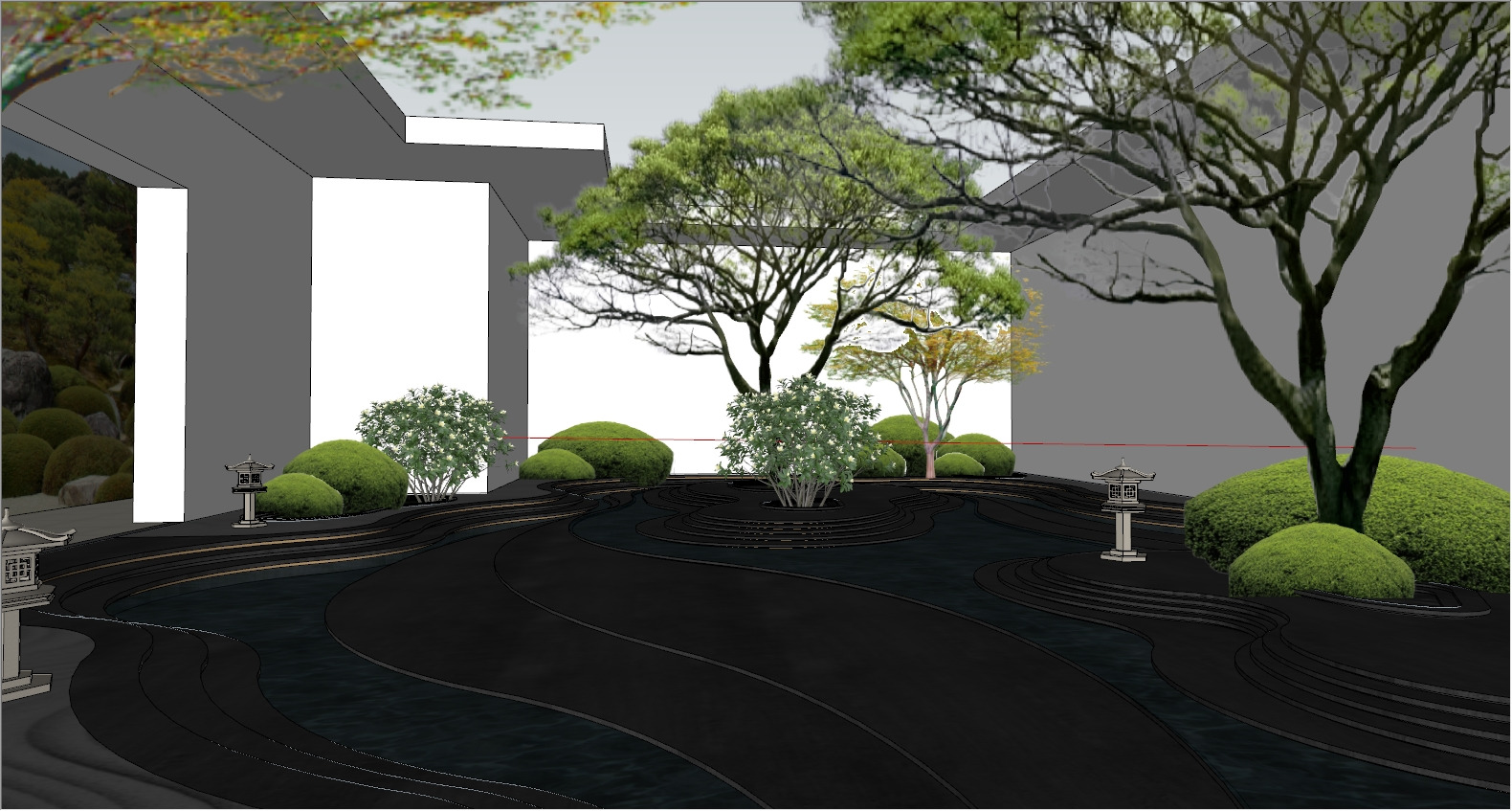 Modern New Chinese - style Courtyard Landscape Design 3D model_3