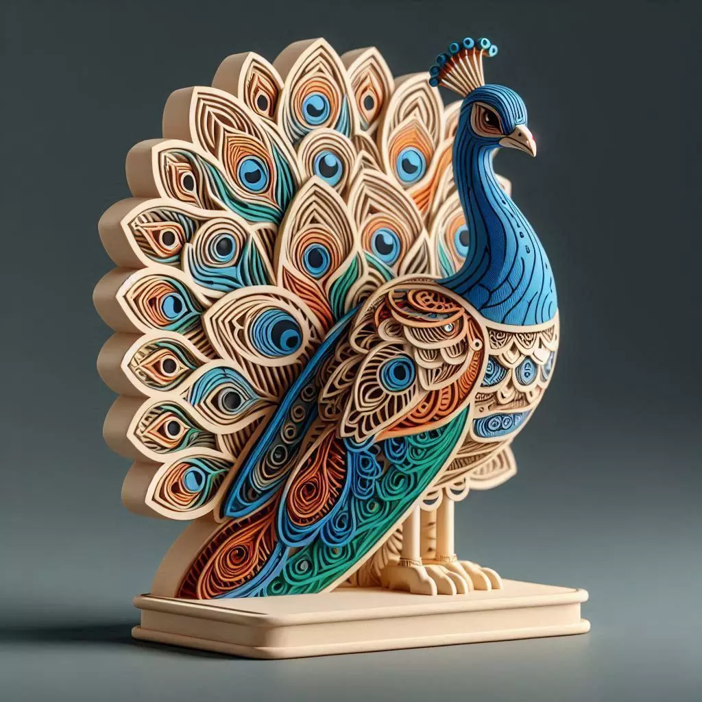 1172Colorful 3D Model of a Peacock on Base   totem 3D print model_0