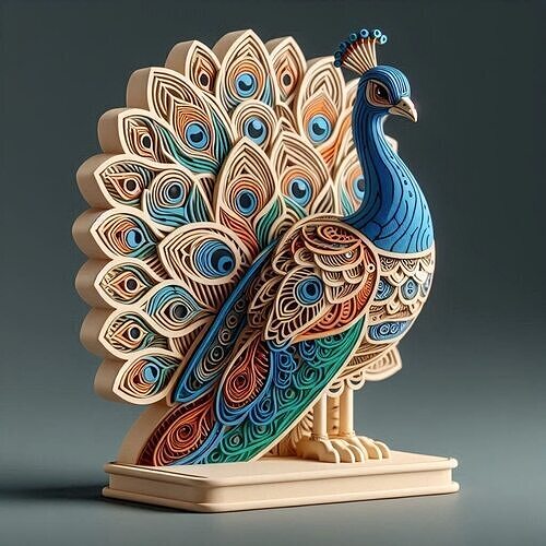 1172Colorful 3D Model of a Peacock on Base   totem 3D print model