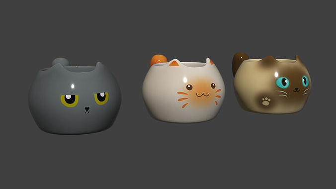 Stylized Cat Mug 3D Model Pack Low-poly 3D model