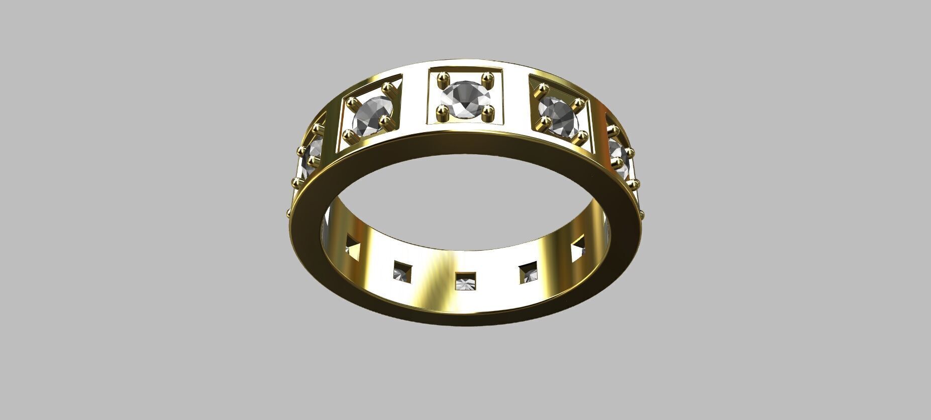 Square Setting Ring with 10 Point Gemstone 3D print model_6