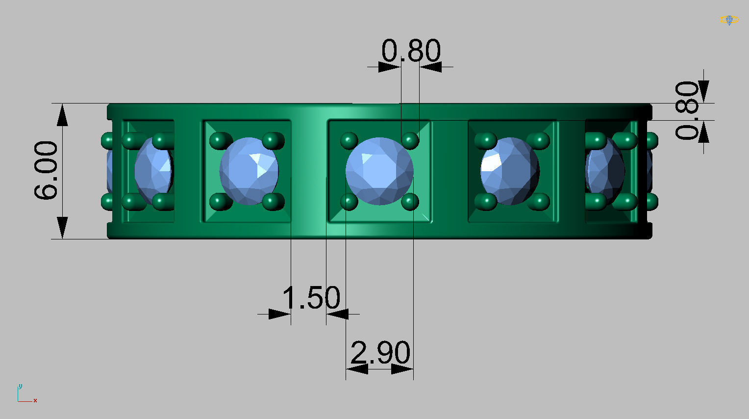 Square Setting Ring with 10 Point Gemstone 3D print model_11