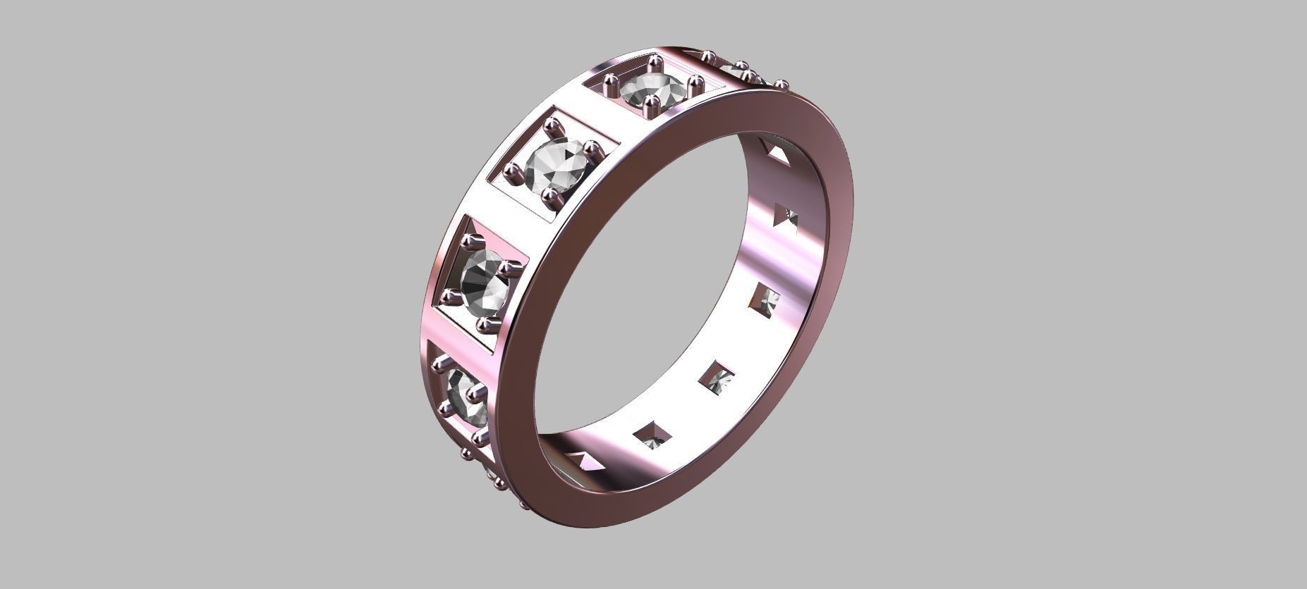 Square Setting Ring with 10 Point Gemstone 3D print model_7