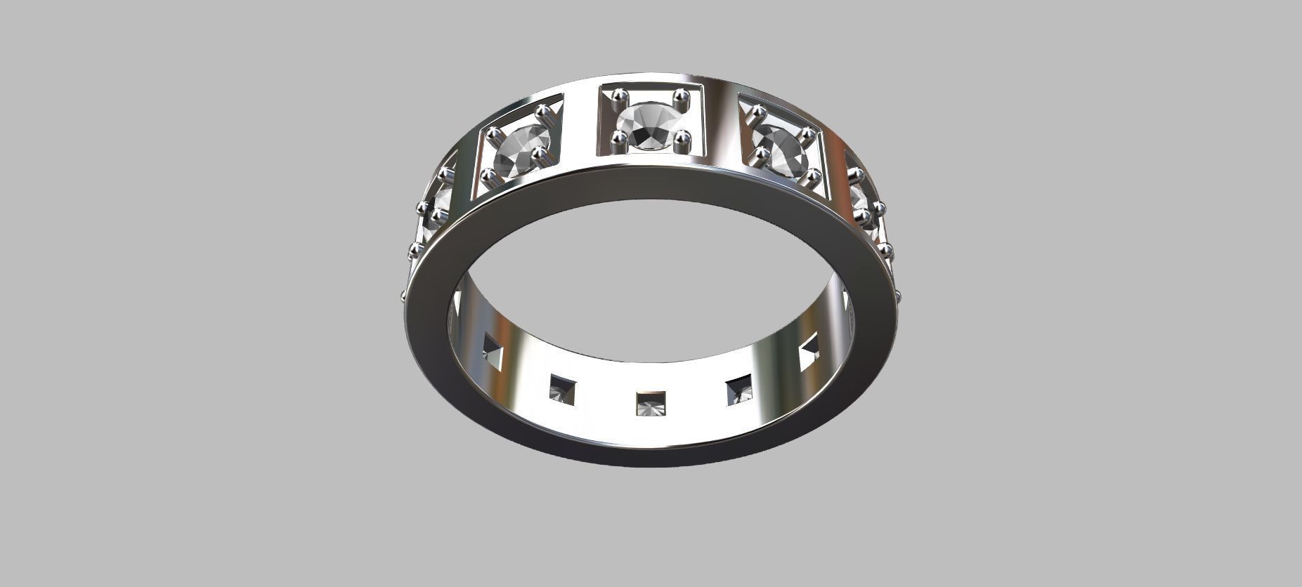 Square Setting Ring with 10 Point Gemstone 3D print model_3