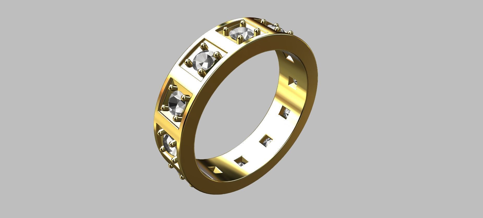 Square Setting Ring with 10 Point Gemstone 3D print model_4