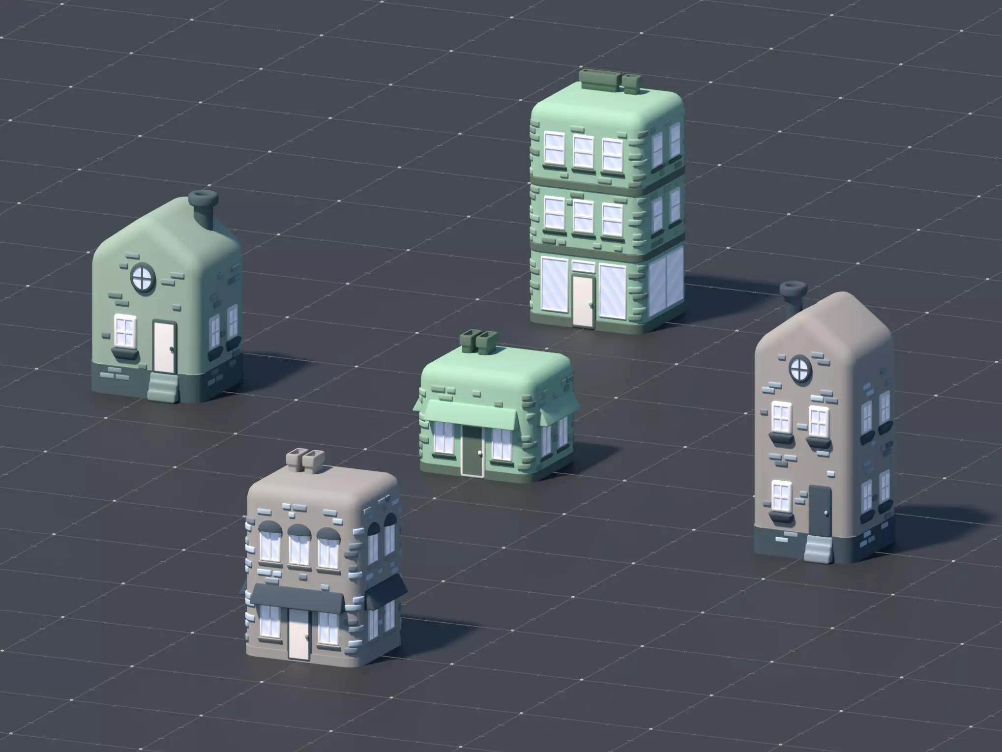 3D Asset - Low-Poly Stylized City Buildings Set Low-poly 3D model_0