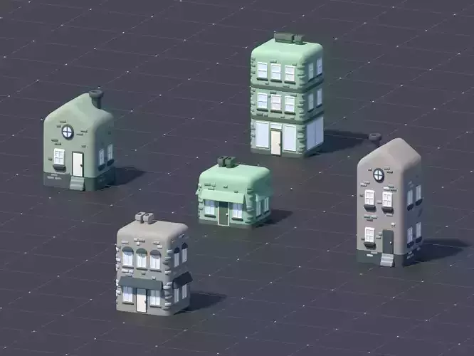 3D Asset - Low-Poly Stylized City Buildings Set