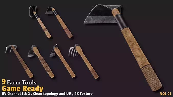 9 Farm Tools Game Ready VOL01