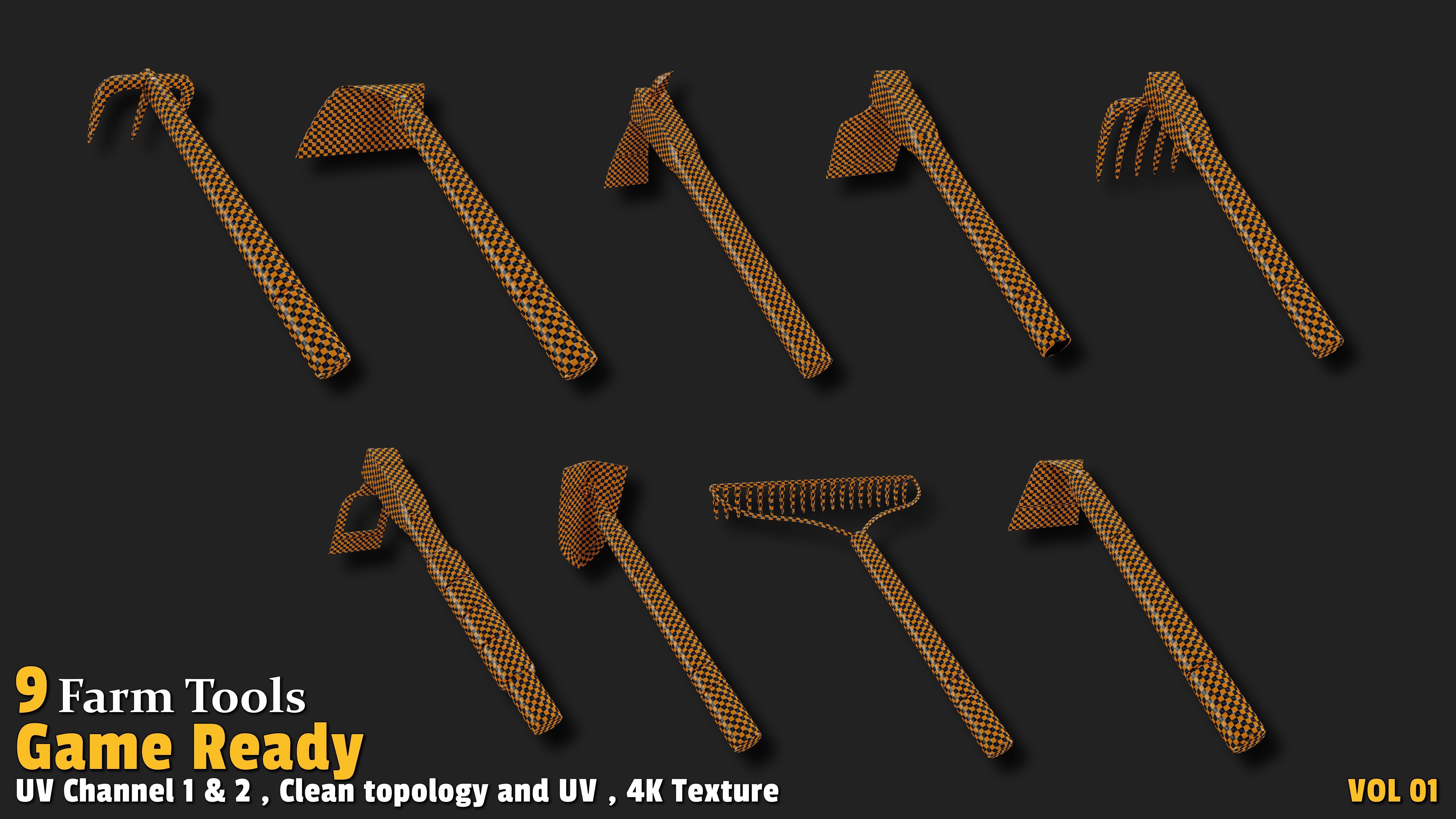 9 Farm Tools Game Ready VOL01 Low-poly 3D model_3