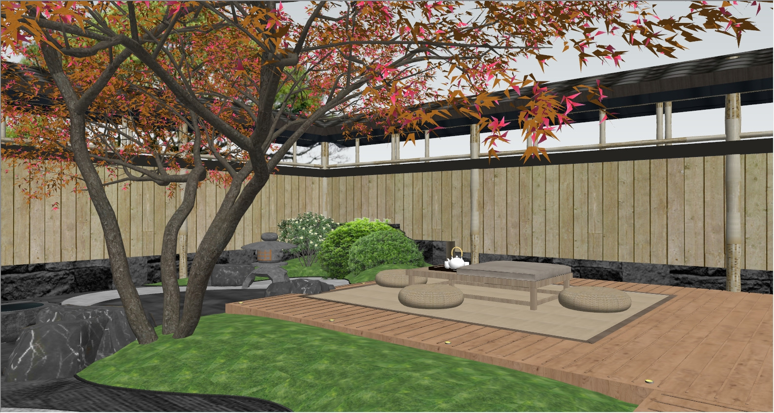 Japanese Zen - style Courtyard Landscape Design 3D model_3