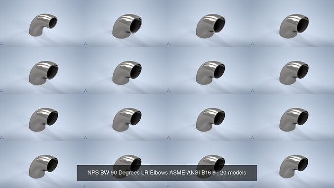 NPS BW 90 Degrees LR Elbows ASME-ANSI B16 9 3D Model Collection