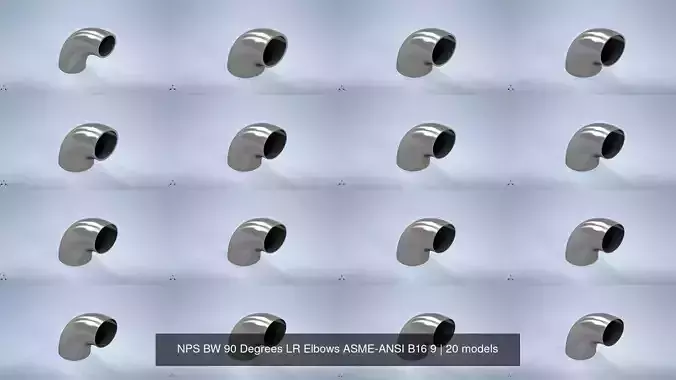 NPS BW 90 Degrees LR Elbows ASME-ANSI B16 9 3D Model Collection