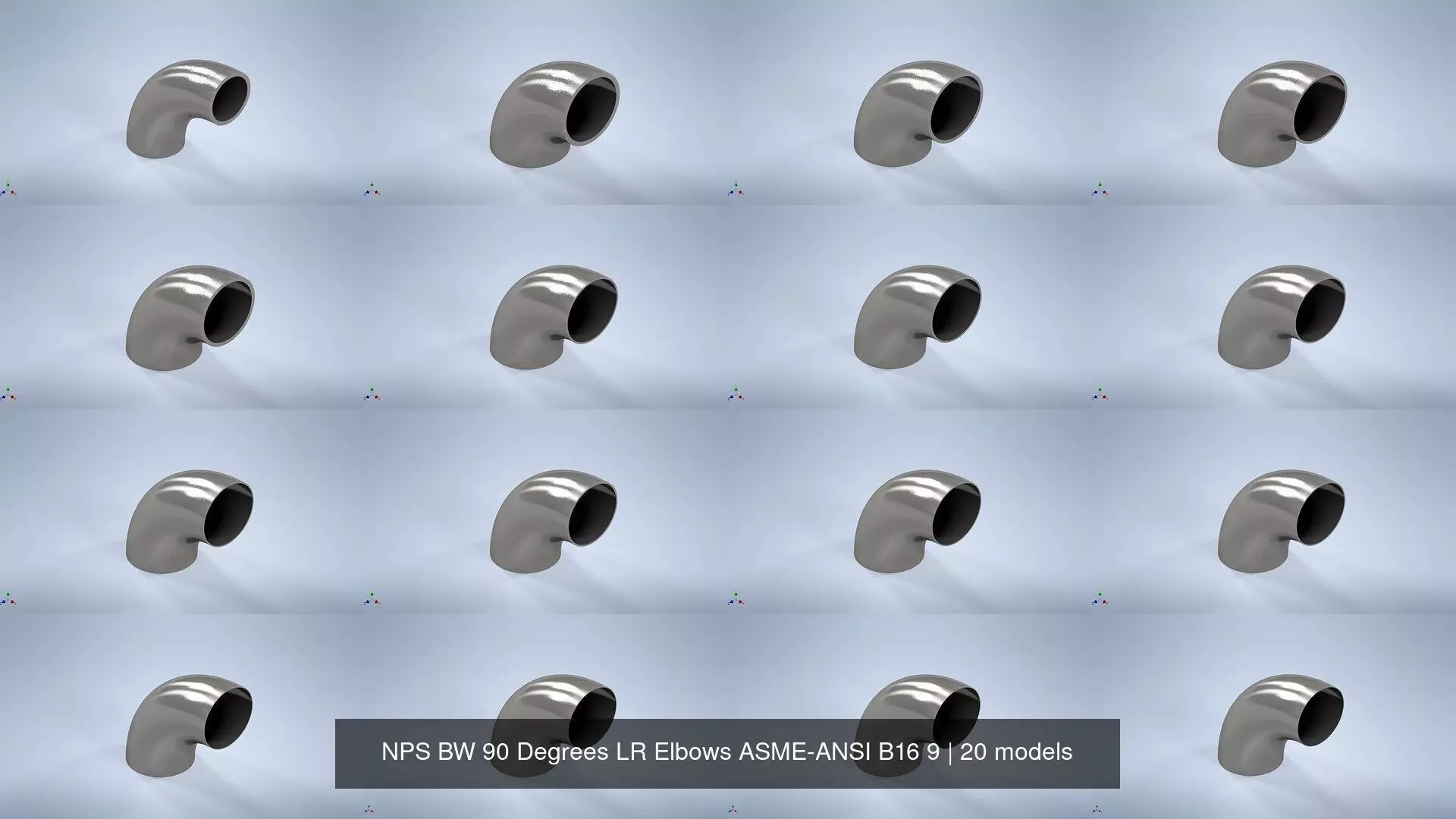 NPS BW 90 Degrees LR Elbows ASME-ANSI B16 9 3D Model Collection_0
