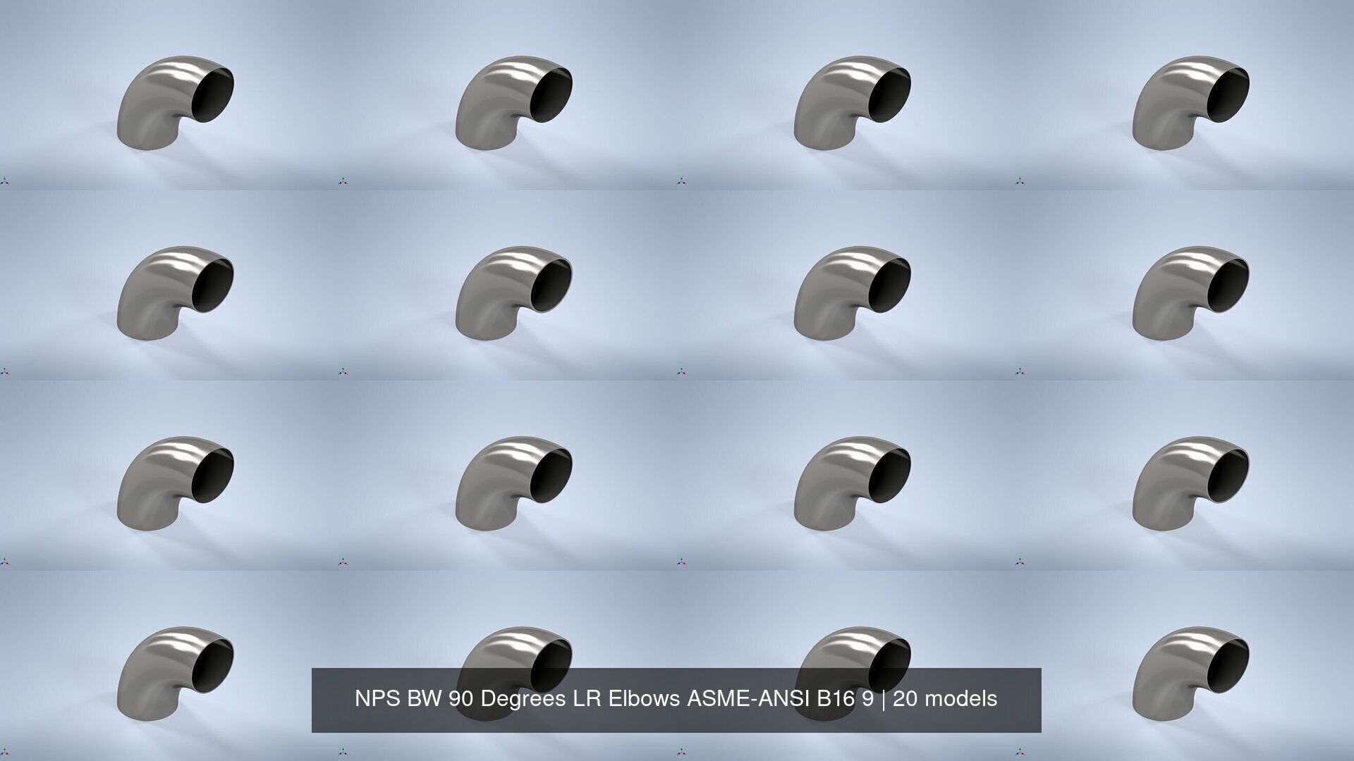 NPS BW 90 Degrees LR Elbows ASME-ANSI B16 9 3D Model Collection_2