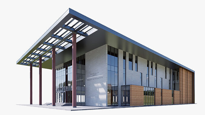 Modern realistic 3d building Low-poly 3D model