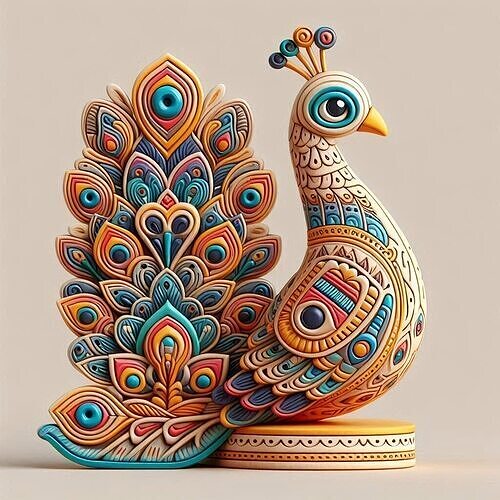 1173Colorful 3D Model of a Peacock on Base   totem 3D print model