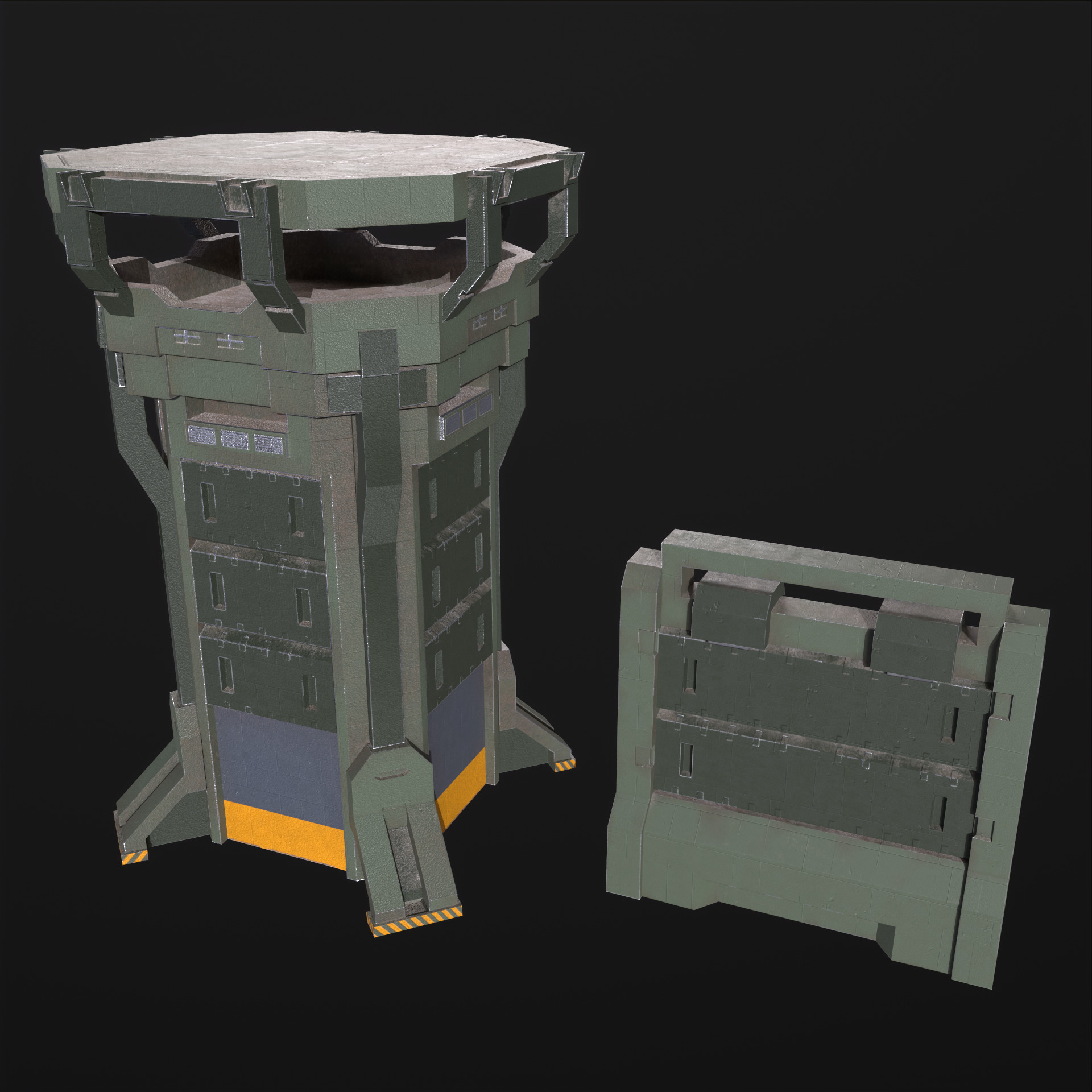 Watch Tower and Wall kit PBR Low-poly 3D model_6
