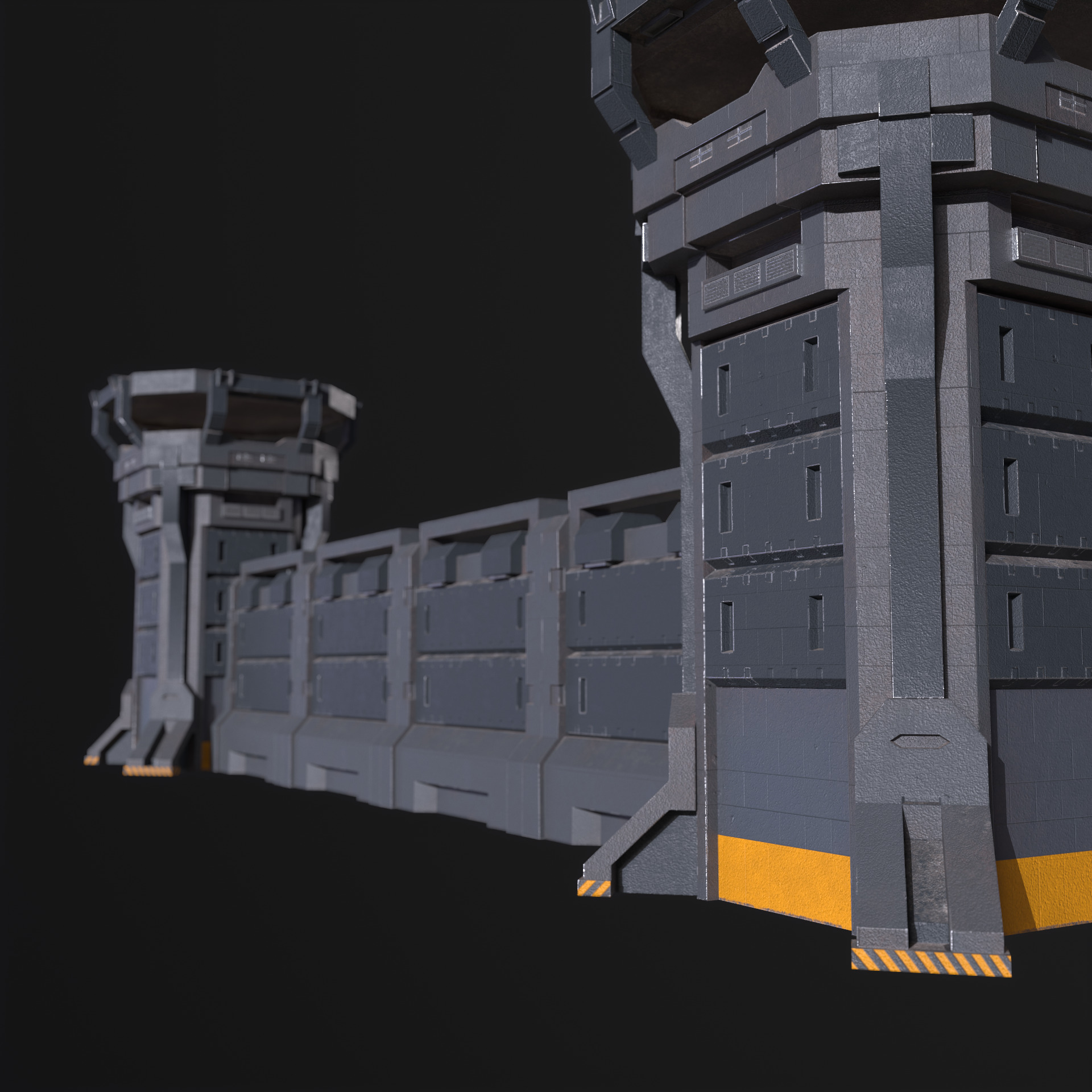 Watch Tower and Wall kit PBR Low-poly 3D model_26