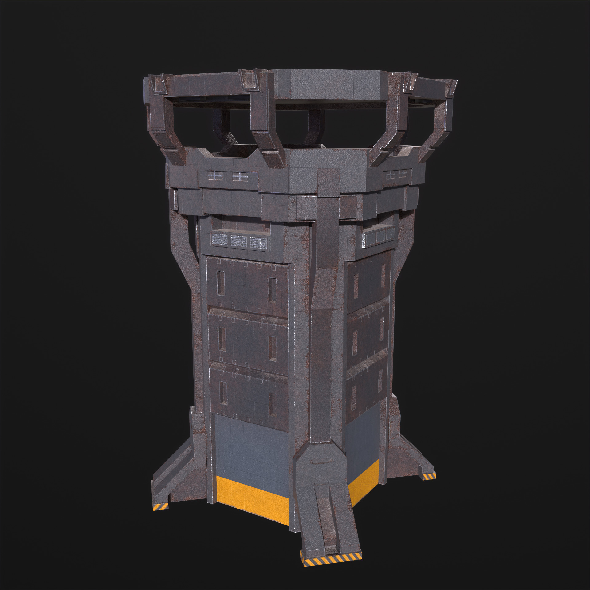 Watch Tower and Wall kit PBR Low-poly 3D model_11