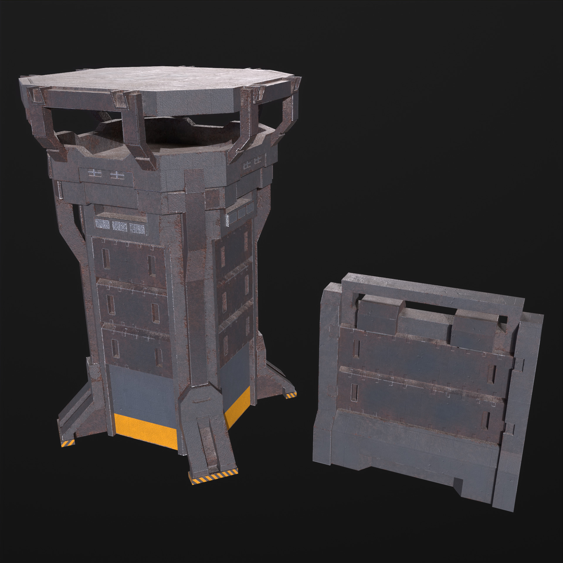Watch Tower and Wall kit PBR Low-poly 3D model_5