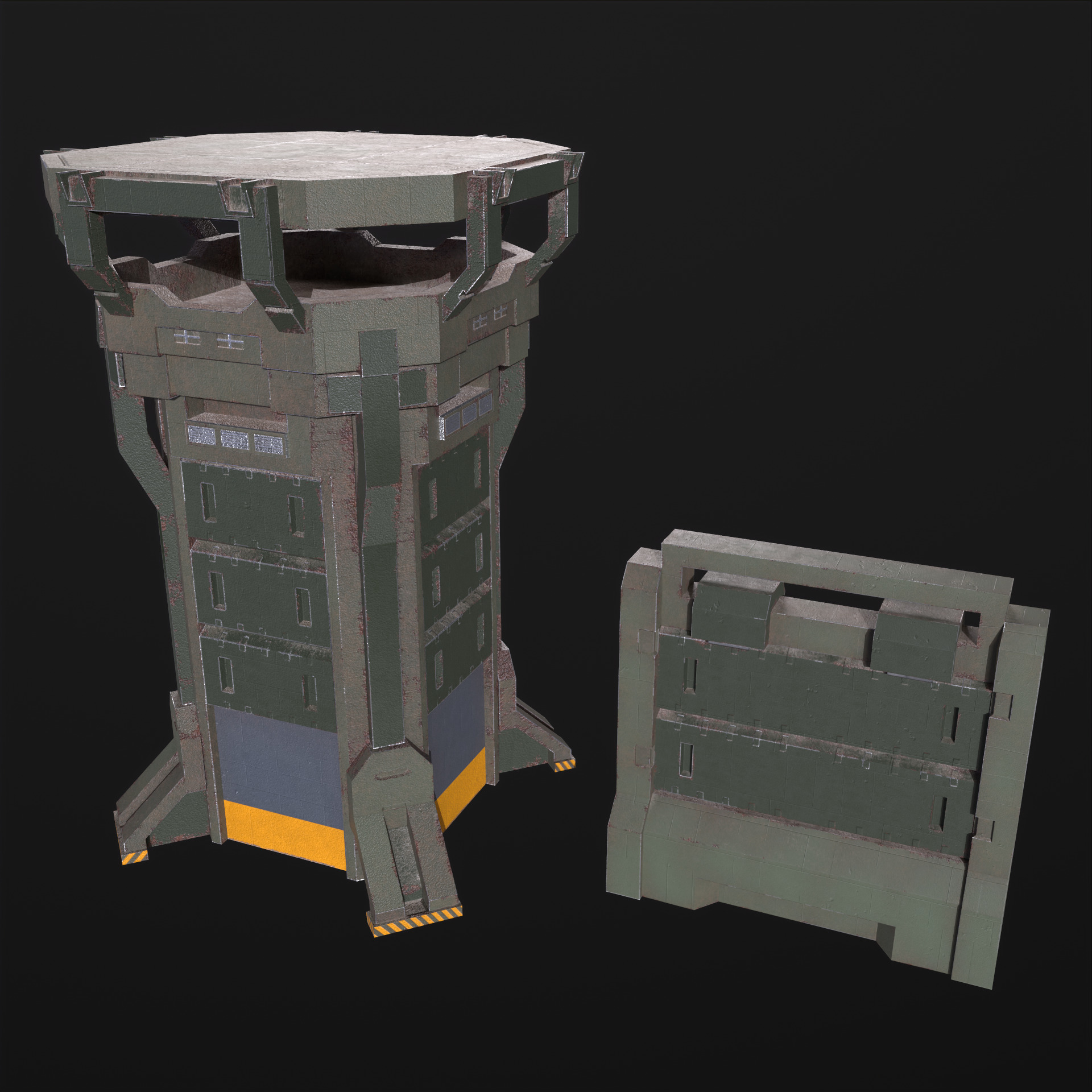 Watch Tower and Wall kit PBR Low-poly 3D model_7