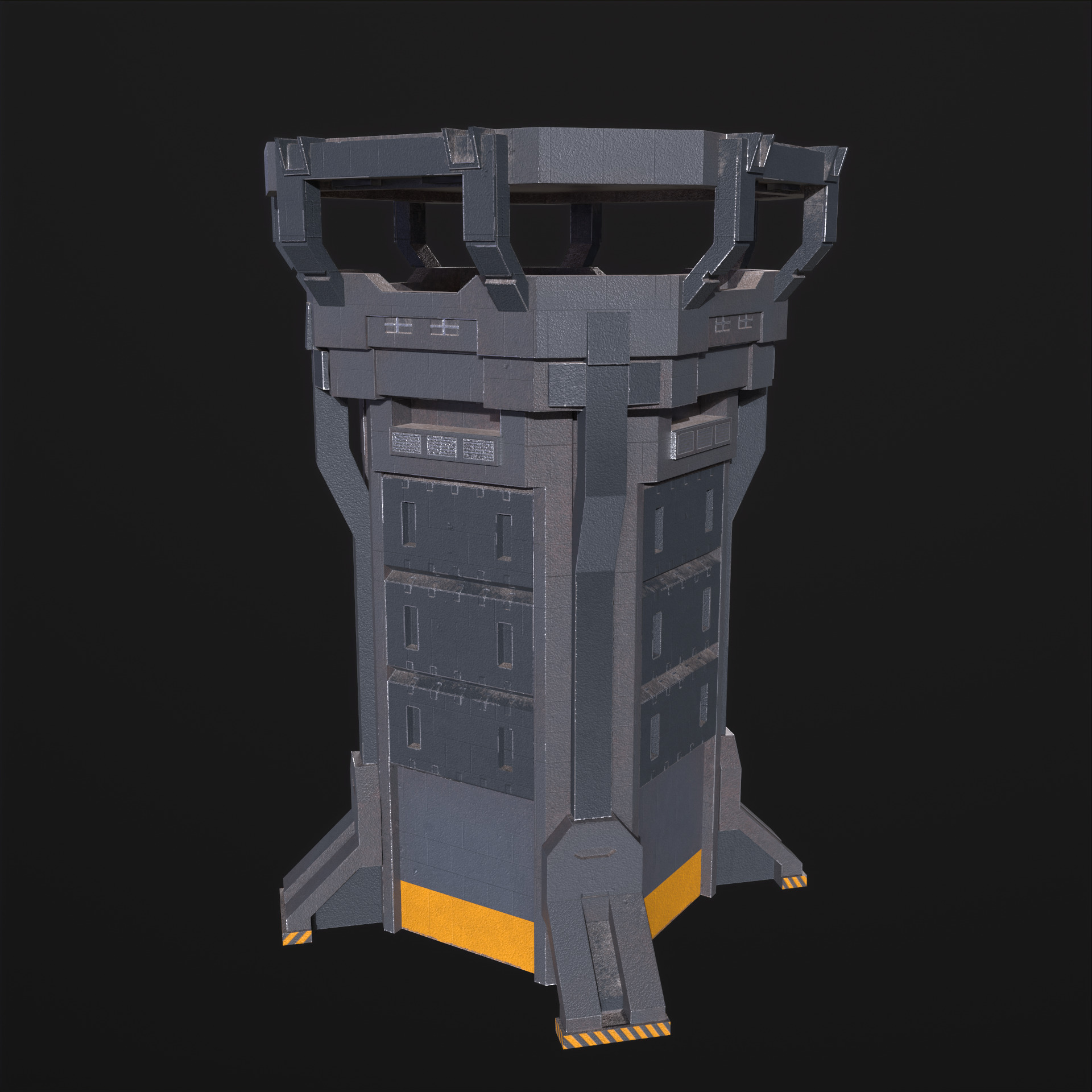 Watch Tower and Wall kit PBR Low-poly 3D model_8