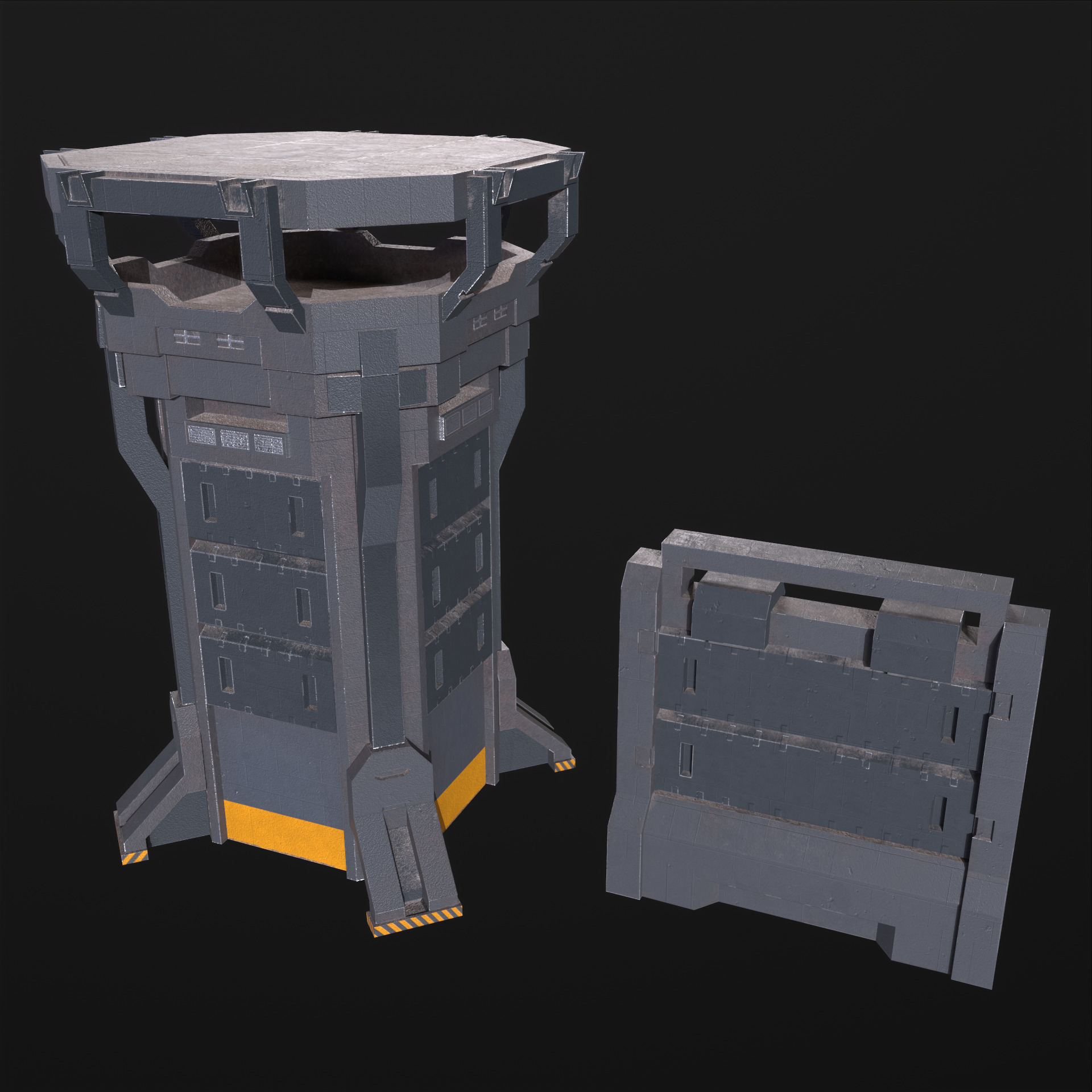 Watch Tower and Wall kit PBR Low-poly 3D model_4