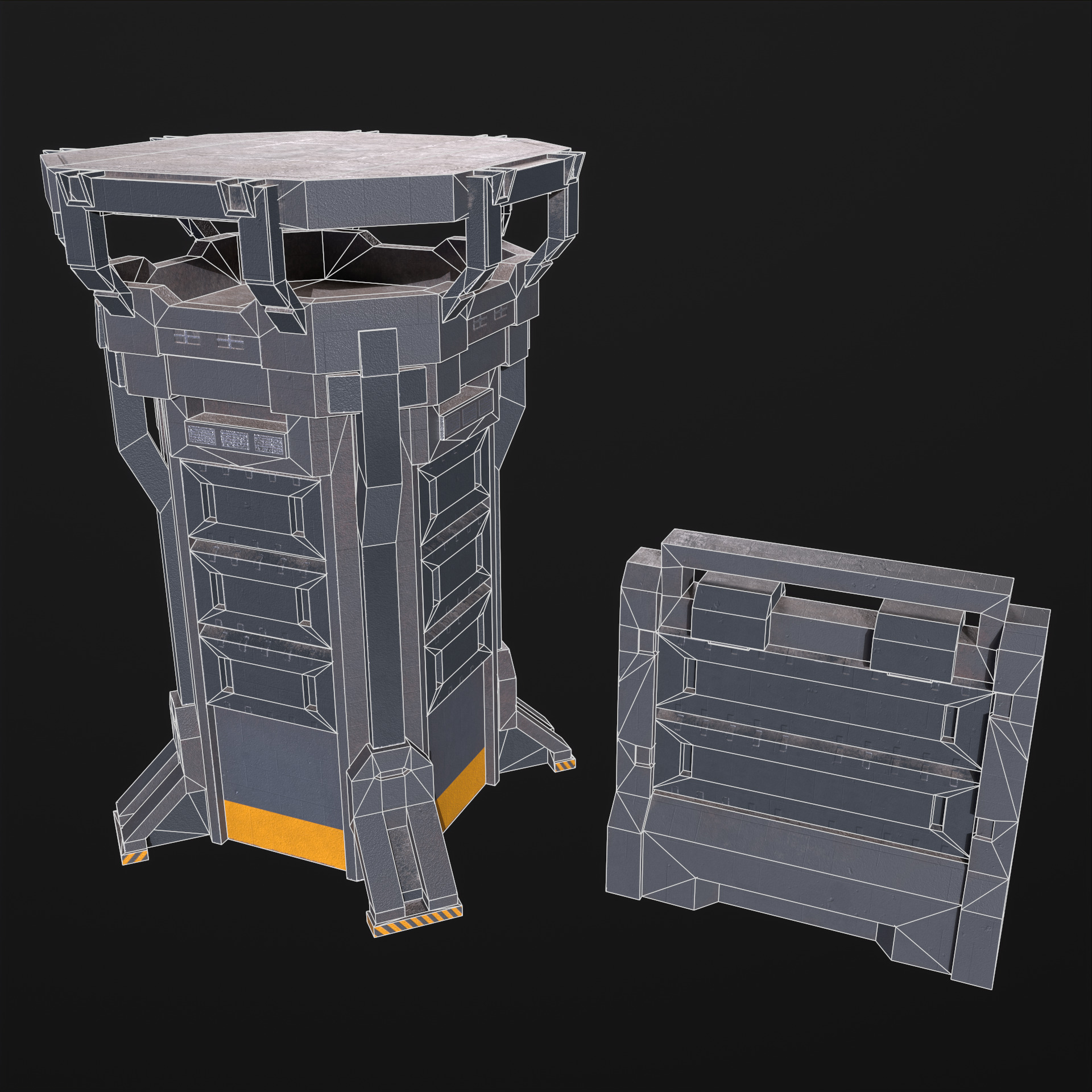 Watch Tower and Wall kit PBR Low-poly 3D model_27