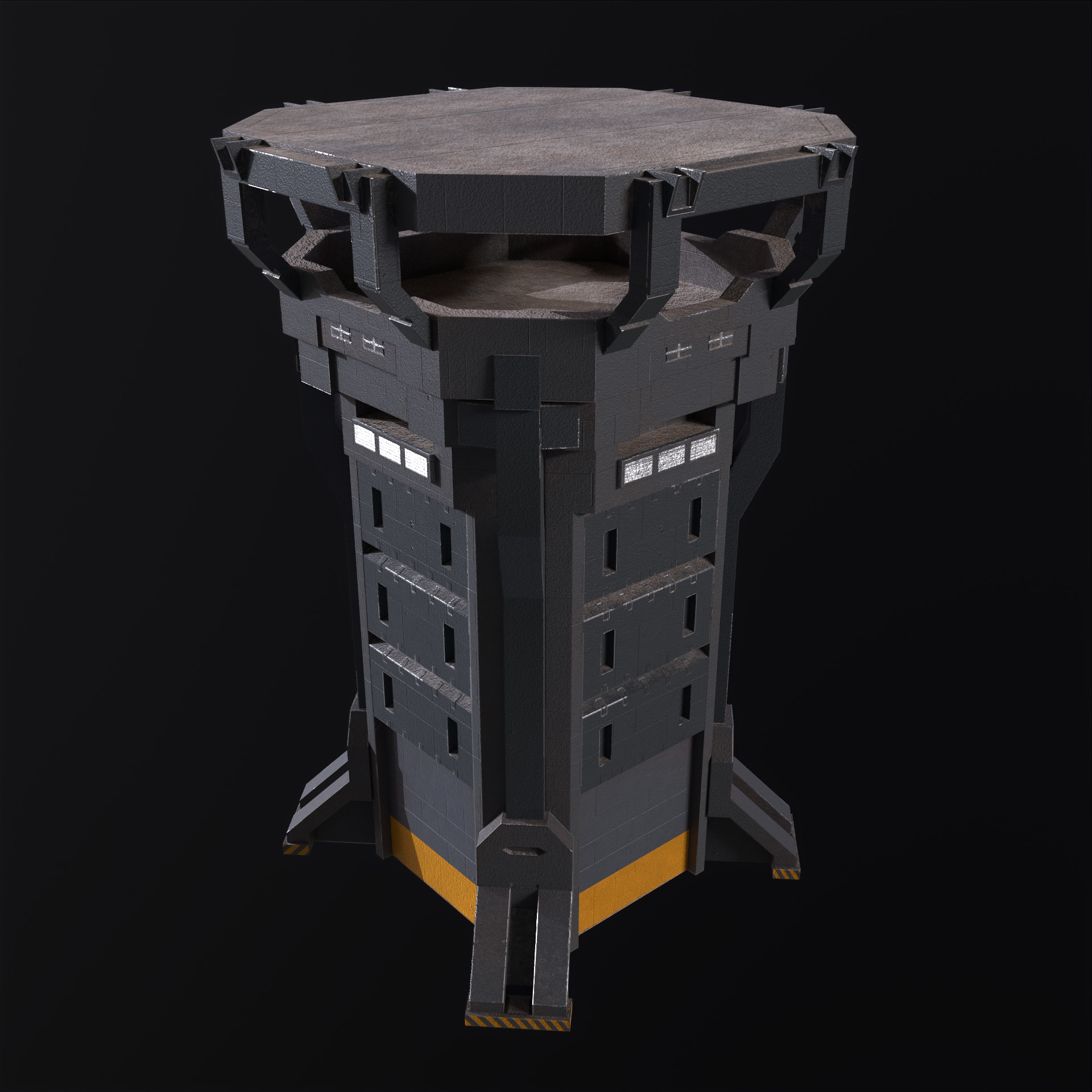 Watch Tower and Wall kit PBR Low-poly 3D model_9