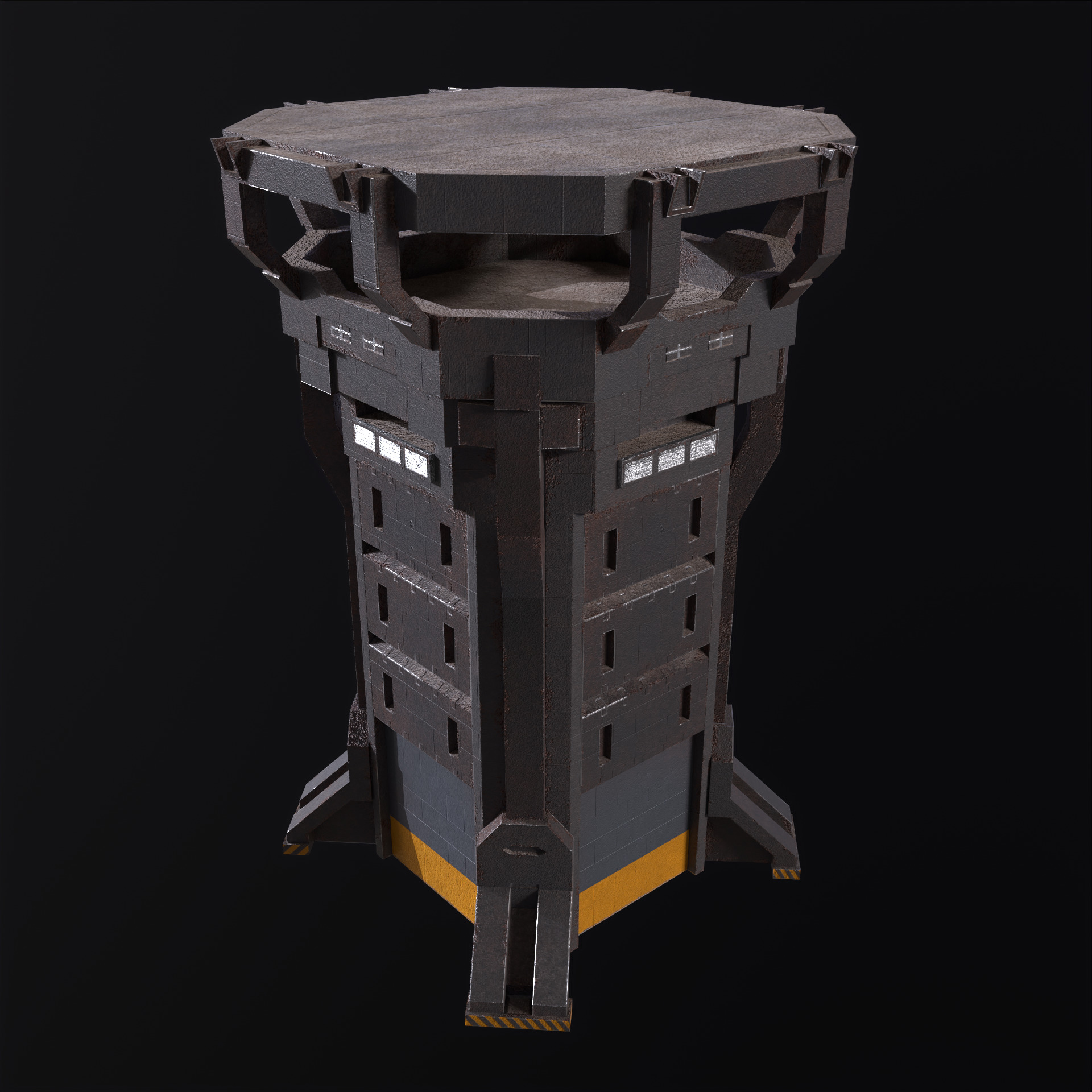 Watch Tower and Wall kit PBR Low-poly 3D model_12