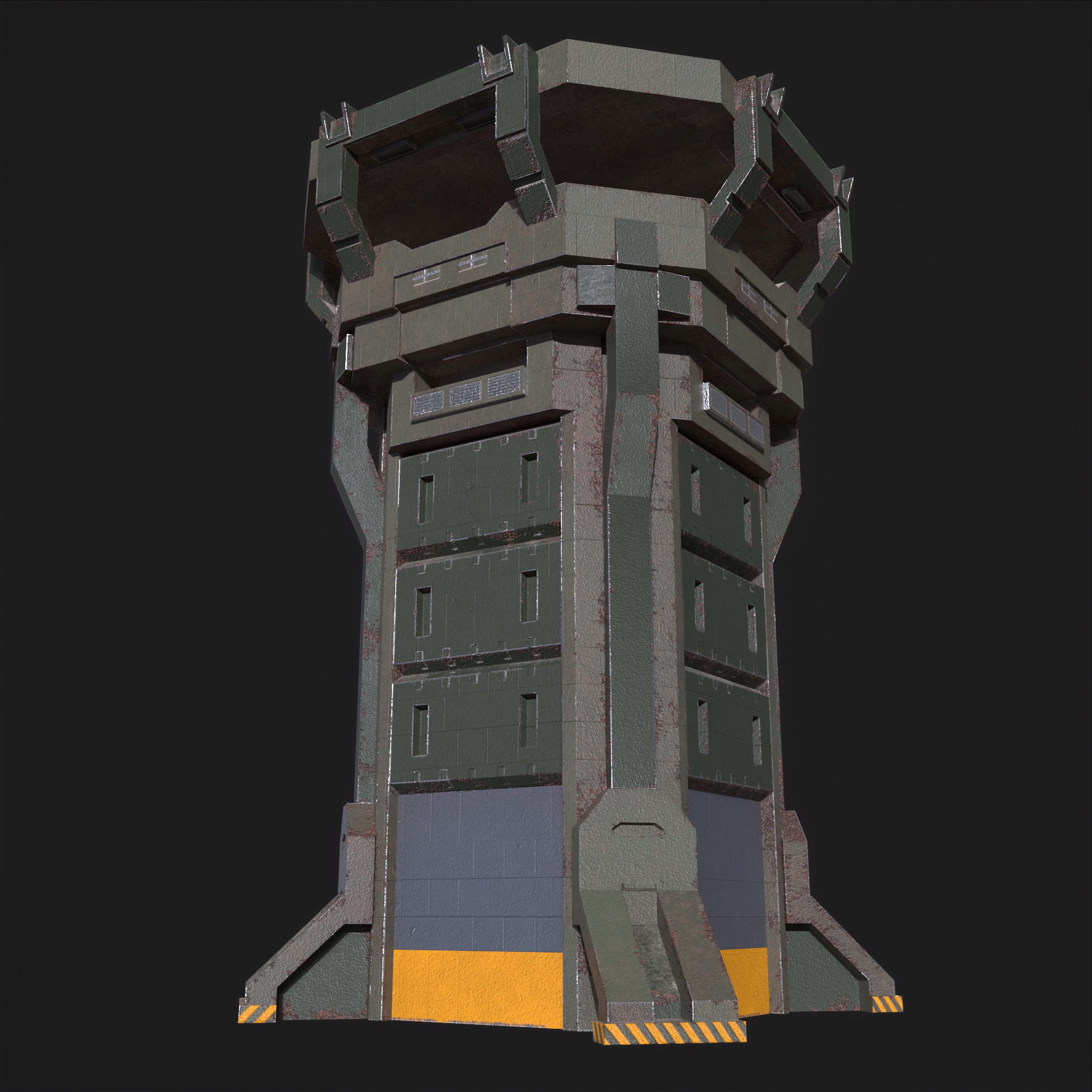 Watch Tower and Wall kit PBR Low-poly 3D model_16