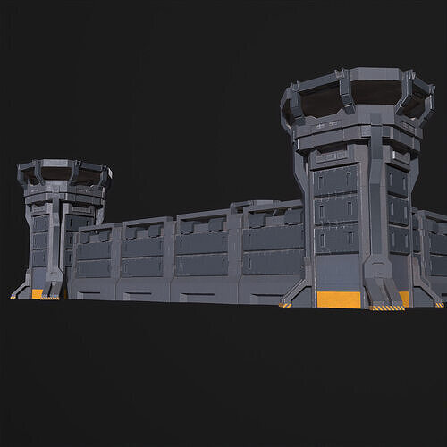Watch Tower and Wall kit PBR Low-poly 3D model