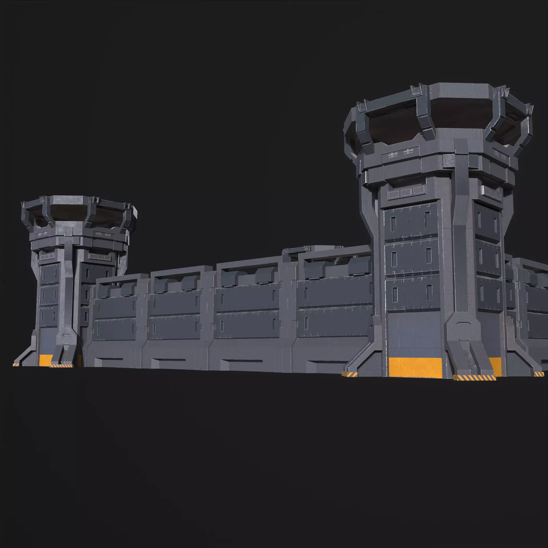 Watch Tower and Wall kit PBR Low-poly 3D model_0