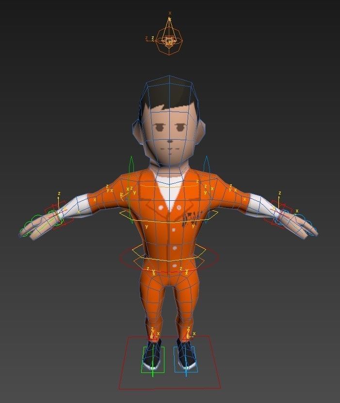 Inmate prisoner in orange uniform Low-poly 3D model_15