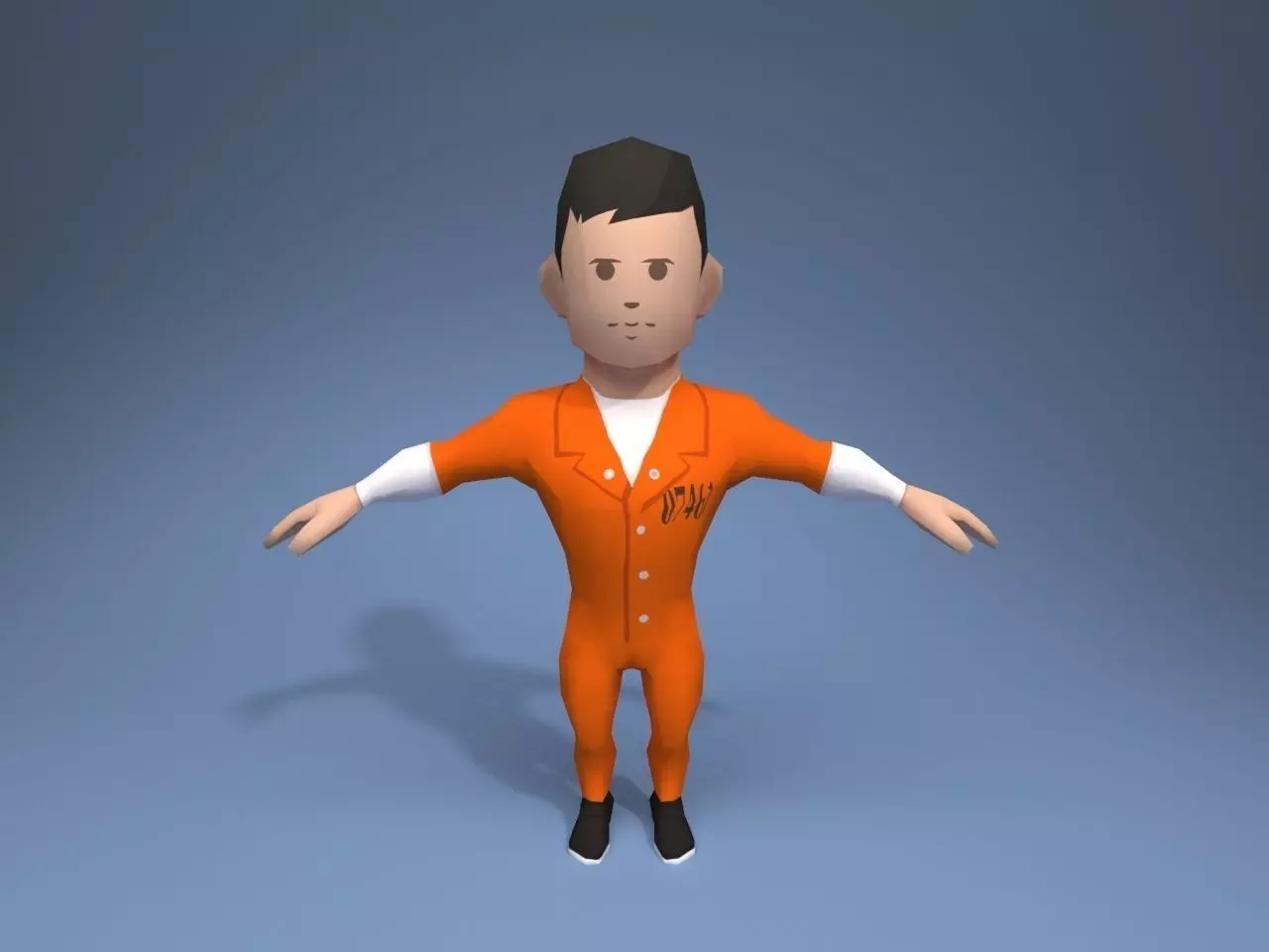 Inmate prisoner in orange uniform Low-poly 3D model_0