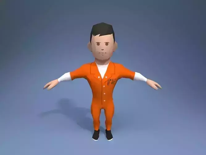 Inmate prisoner in orange uniform Low-poly 3D model