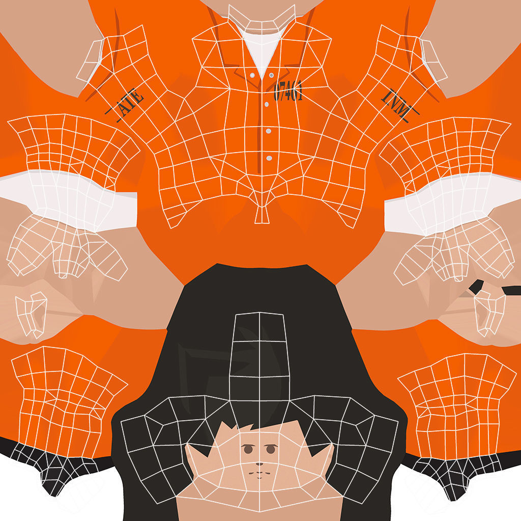 Inmate prisoner in orange uniform Low-poly 3D model_17