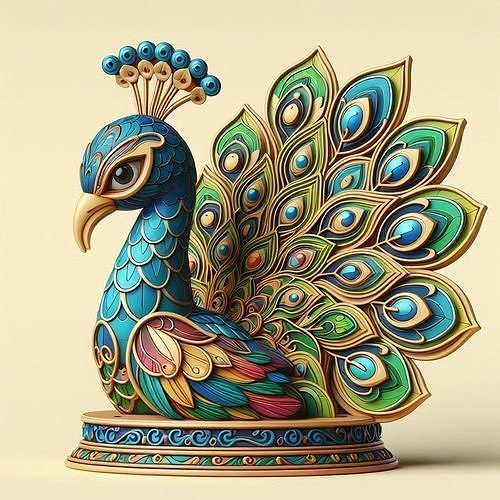 1174Colorful 3D Model of a Peacock on Base   totem 3D print model