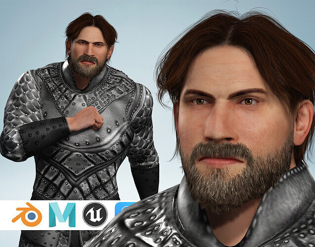 Medieval Warrior Hero Rigged Model Battle Ready Knight Male  Low-poly 3D model
