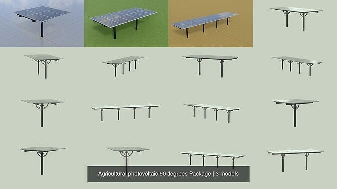Agricultural photovoltaic 90 degrees Package 3D Model Collection