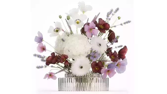Flower Bouquet Vase Hydrangea Poppy Lavender 593