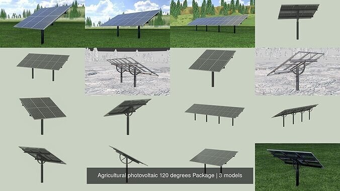 Agricultural photovoltaic 120 degrees Package 3D Model Collection